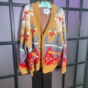 Wrangler Southwestern Aztec Knit Cardigan Concho Buttons Y2K Western M